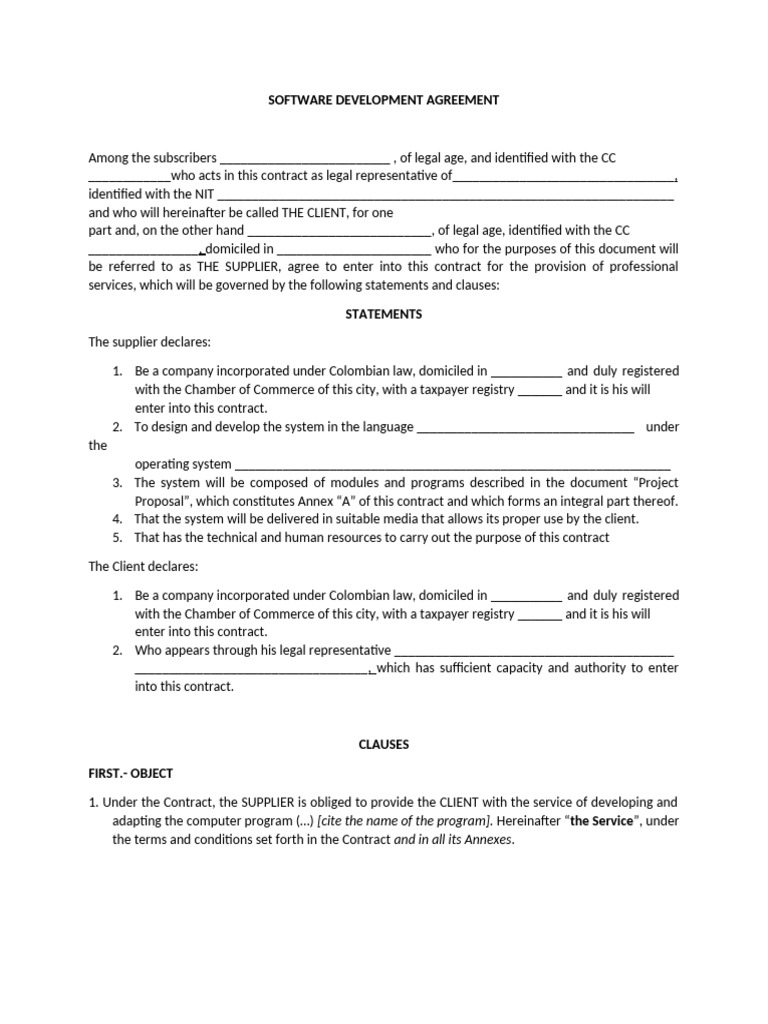 Software Development Agreement Template | PDF | Contractual Term | Business