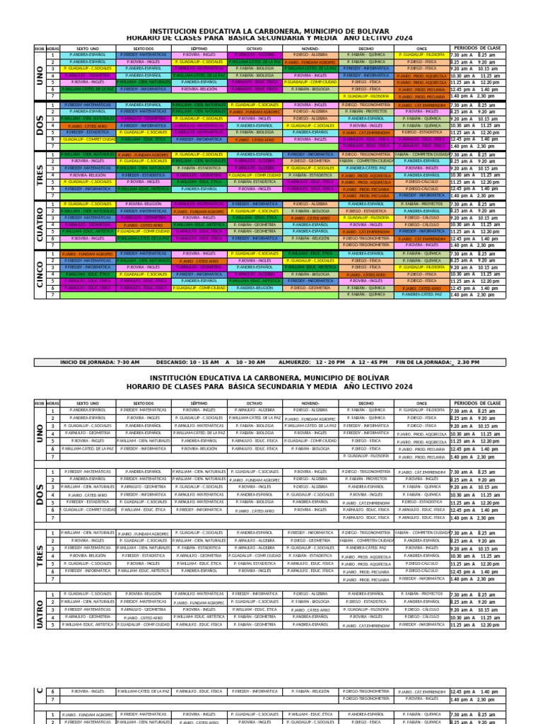 Horario Clases Secundaria 2024 | PDF | Geometría | Matemáticas
