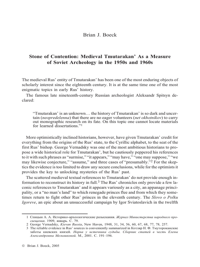 Tmutarakan' in Soviet Archaeology | PDF | Slavs | Russia