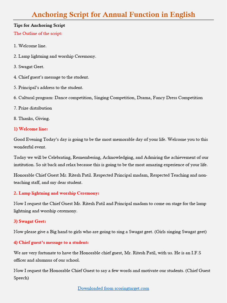 Annual Function Anchoring Script | PDF