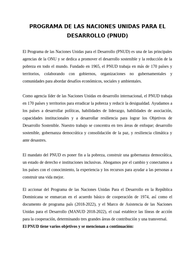PNUD | PDF | Programa de las Naciones Unidas para el Desarrollo ...