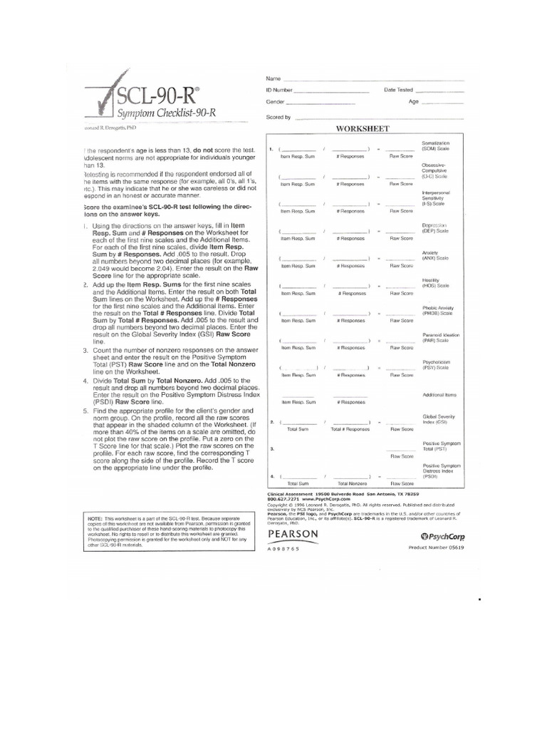 SCL 90 R Worksheet | PDF