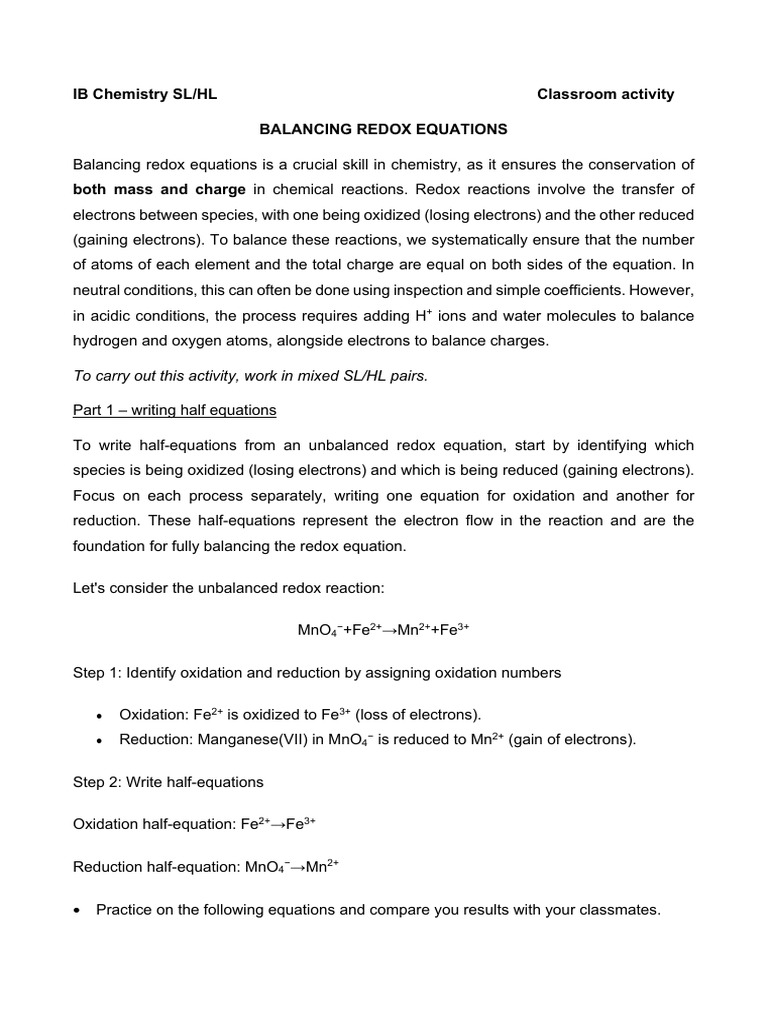 Balancing Redox Equations Guide | PDF | Redox | Chemical Reactions