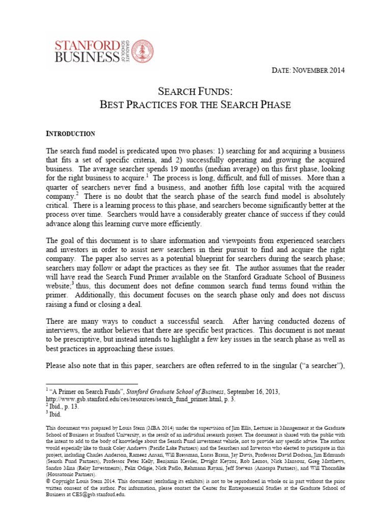 Search Funds: Effective Search Strategies | PDF | Goal | Mergers And ...