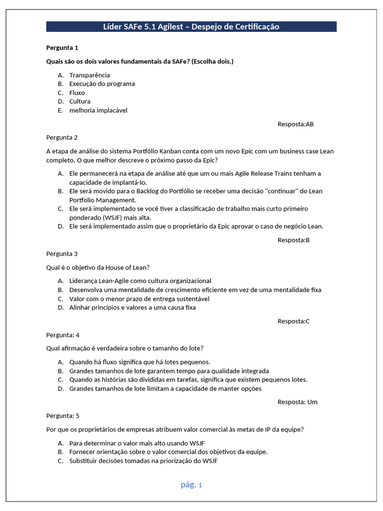 Perguntas e Respostas Sobre SAFe Ágil | PDF | Desenvolvimento ágil de ...
