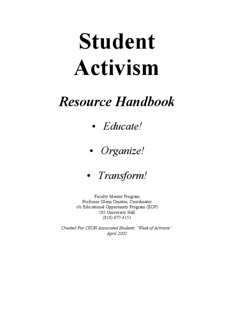 Student Activism Resource Handbook Pdf The United States Power