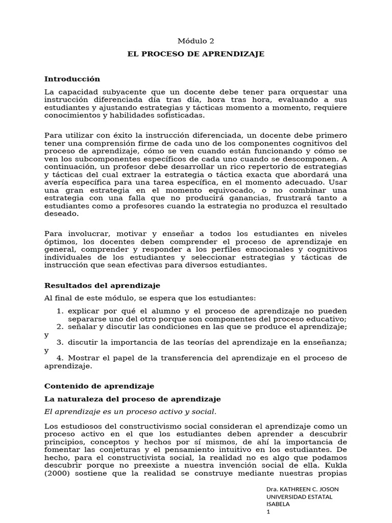 Proceso de Aprendizaje y Estrategias Docentes | PDF | Aprendizaje ...