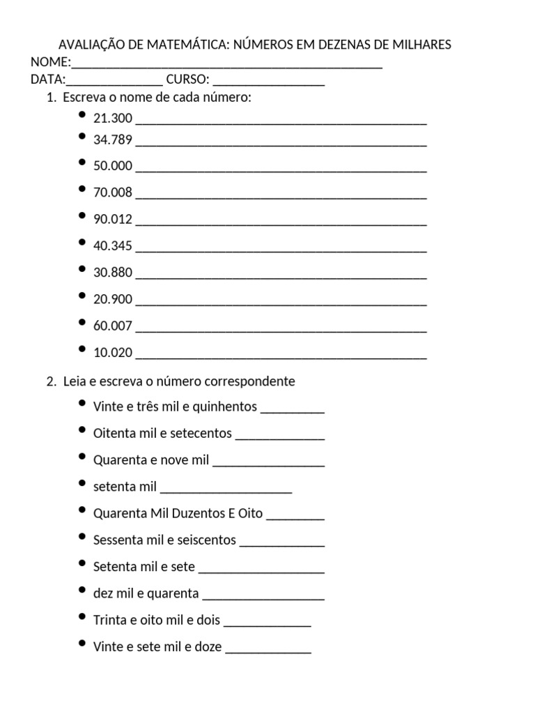 Números em Dezenas de Milhares | PDF