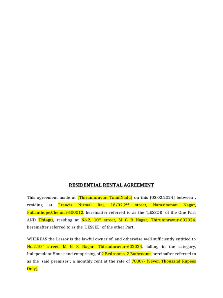 Residential Rental Agreement | PDF | Lease | Common Law