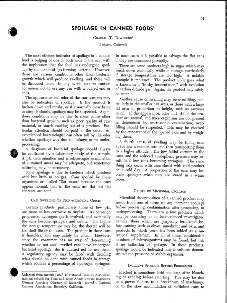 Canned Food Spoilage: Causes & Indicators | PDF | Decomposition | Bacteria