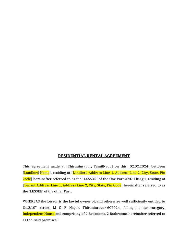Residential Rental Agreement Template | PDF | Lease | Common Law