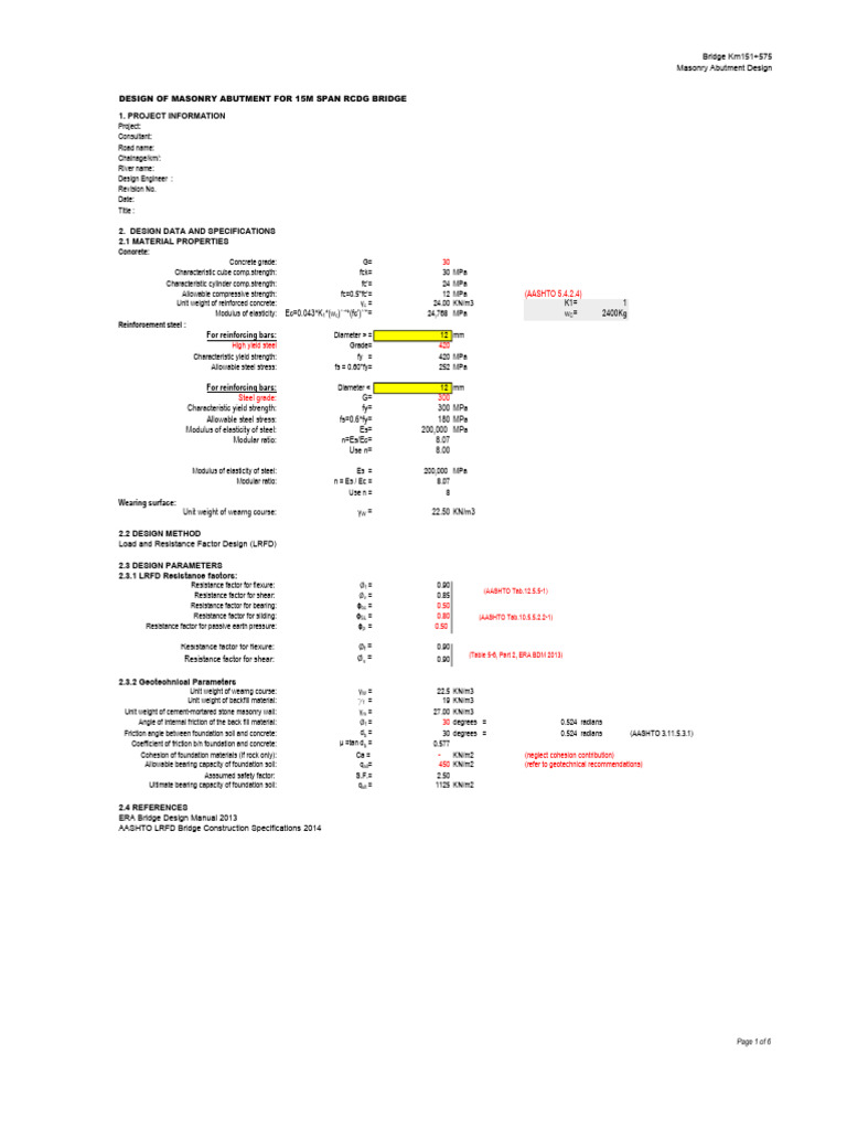 Masonry Abutment Design for Bridge Km151+575 | PDF | Strength Of ...