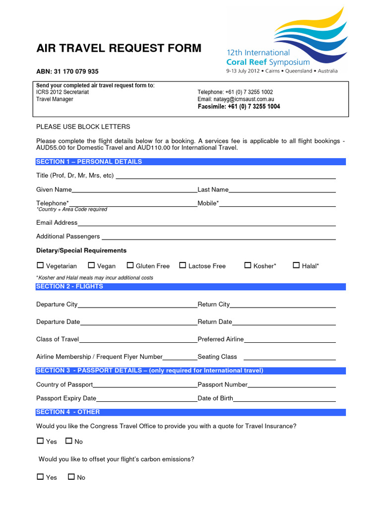 AIR TRAVEL REQUEST FORM | PDF