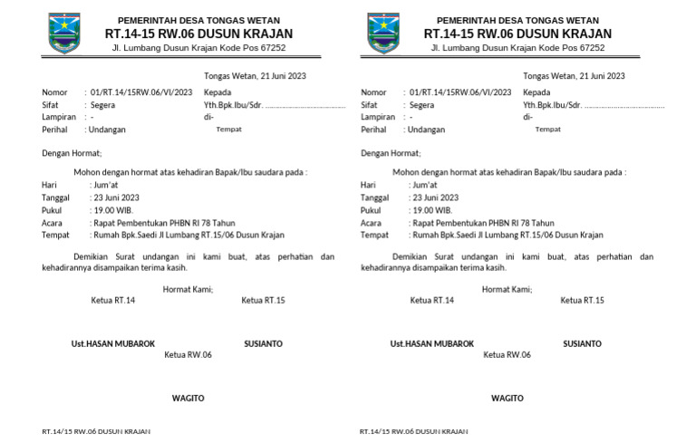 Undangan RT 2 Kolom | PDF