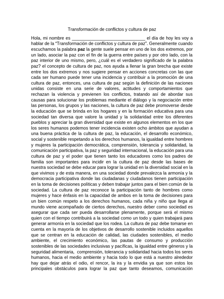 Cultura de paz y transformación de conflictos | PDF | Paz | Sociedad