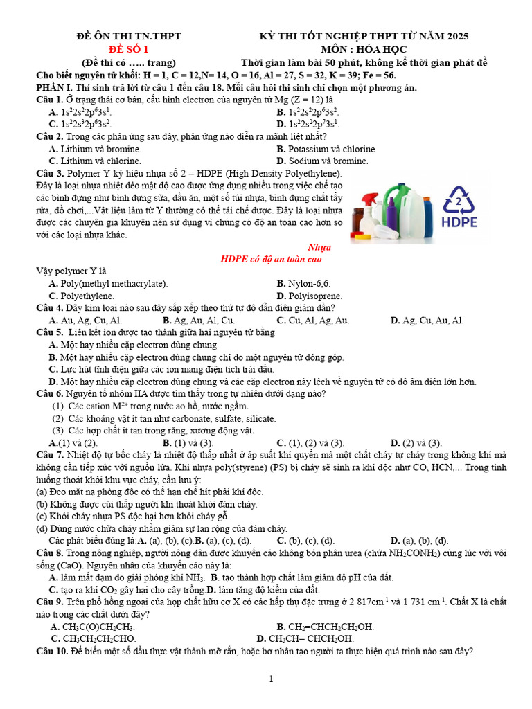 De 1 On TN - THPT 2025 | PDF