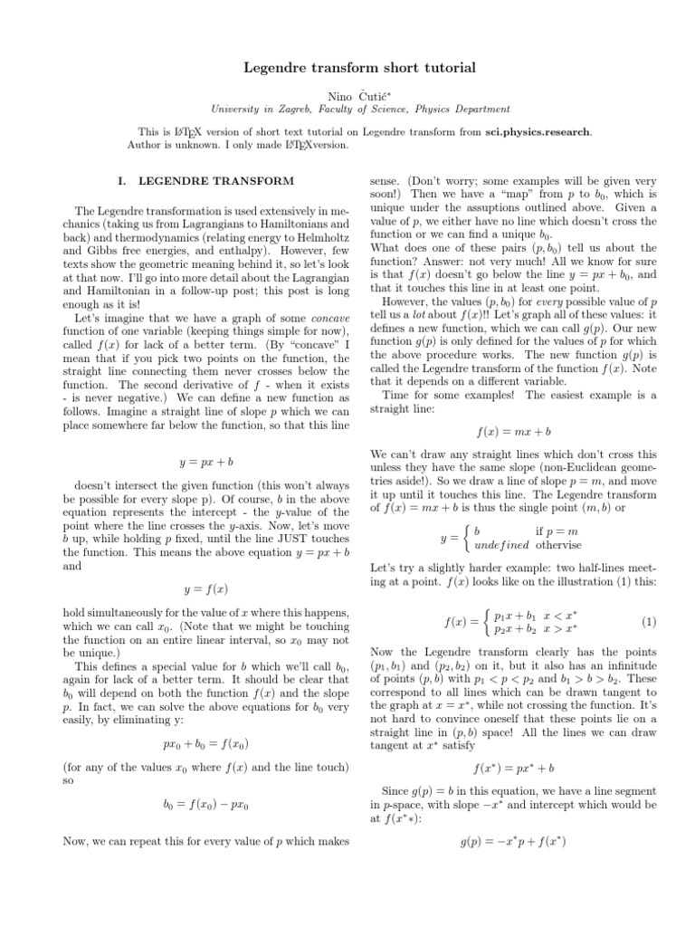 Legendre Transform Tutorial Guide | PDF | Line (Geometry) | Hamiltonian ...