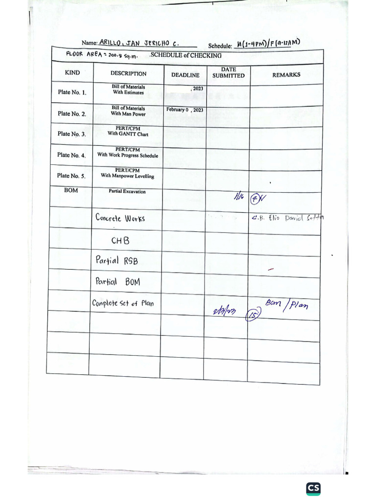 Schedule of Checking Sample | PDF