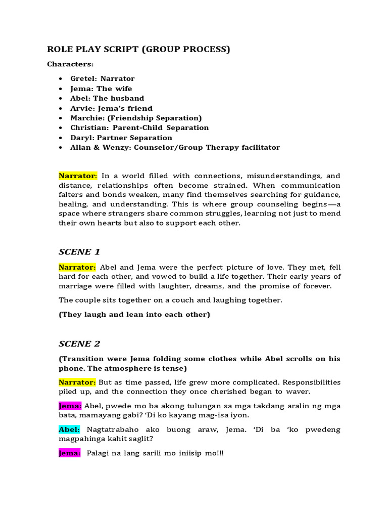 Group Counseling Role Play Script | PDF