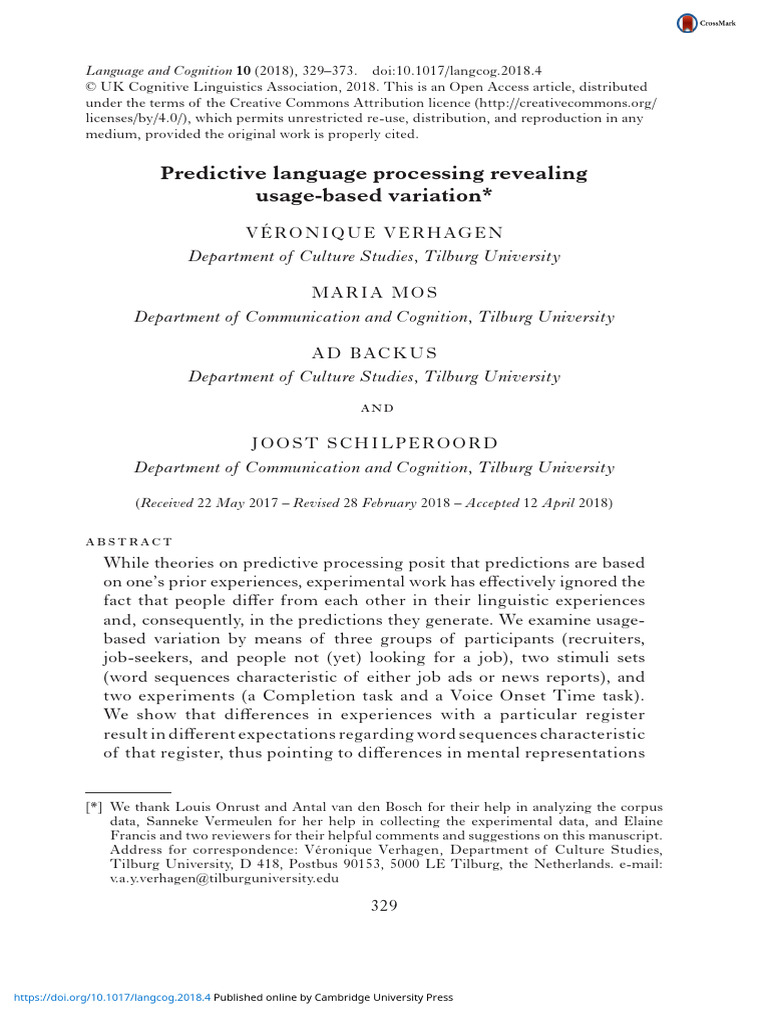 Predictive Language Processing Revealing Usage Based Variation | PDF ...
