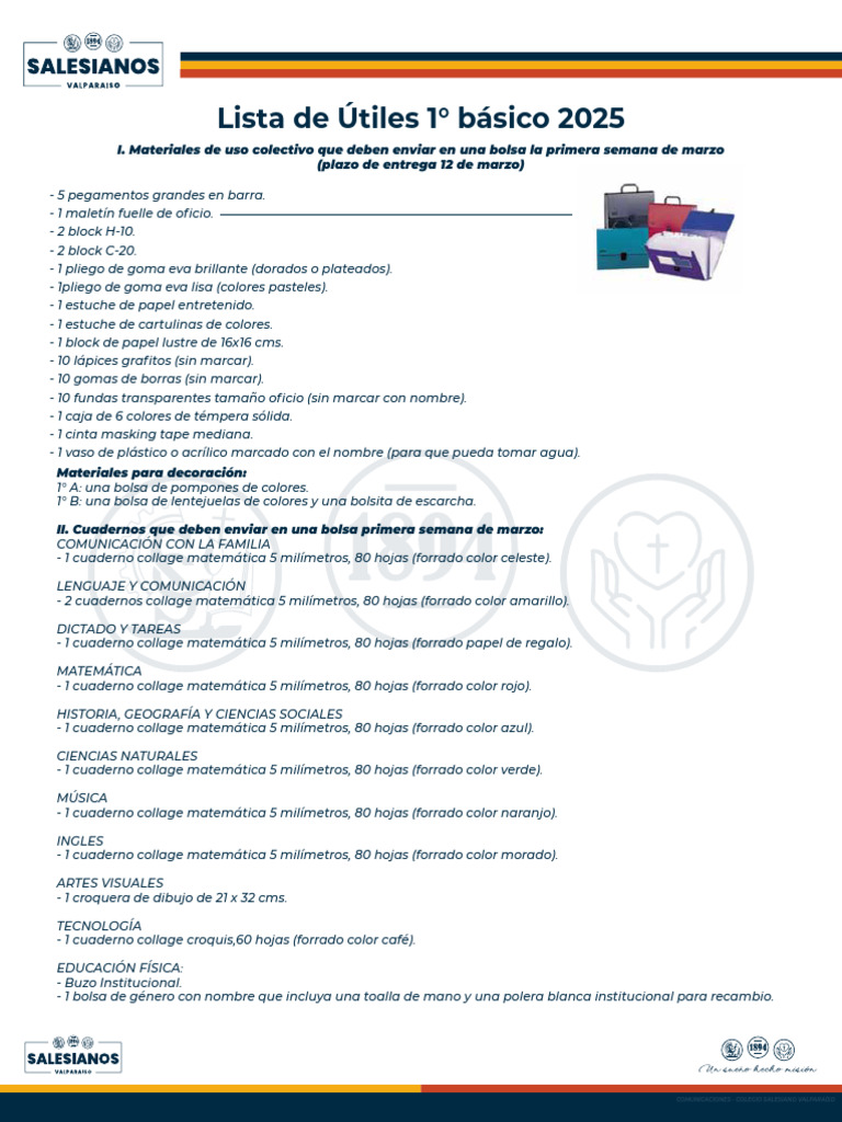 Lista de Utiles 1 Bsico 2025 | PDF | Lápiz | Cuaderno