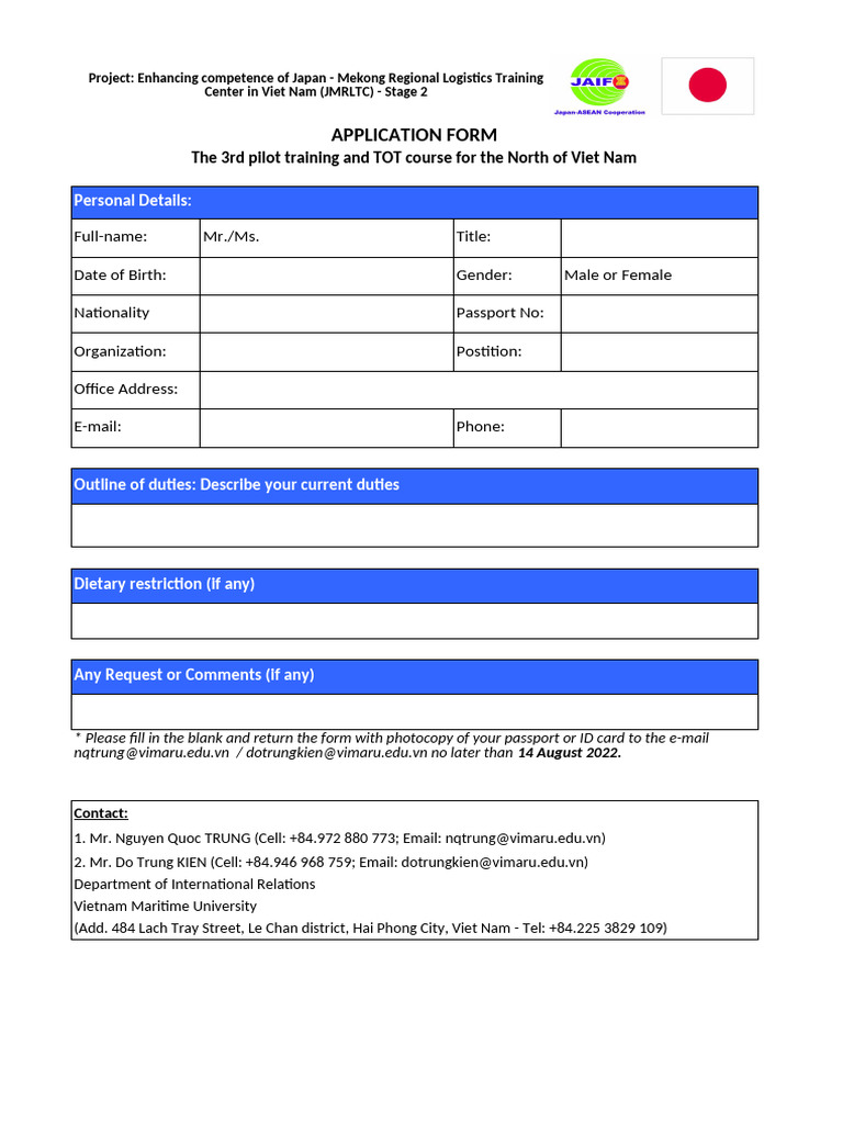 Pilot Training Application Form Vietnam | PDF