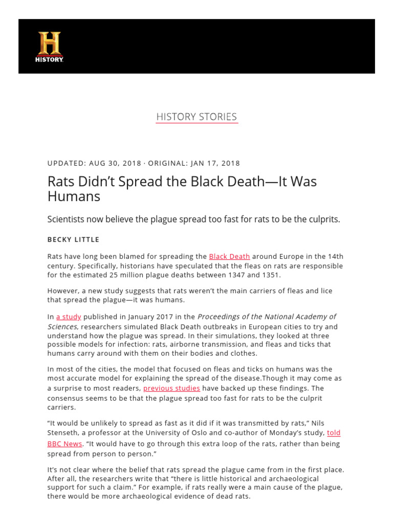 Rats Didn't Spread The Black Death-It Was Humans - HISTORY | PDF
