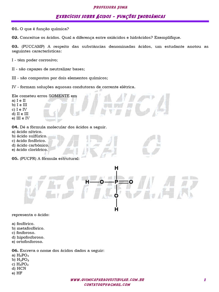 13 20fun C3 A7 C3 B5es 20inorg C3 A2nicas 20 - 20 C3 81cidos | PDF ...