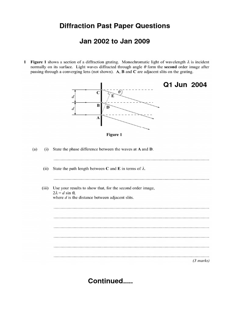 Diffraction Past Exam Questions 2002-2009 | PDF