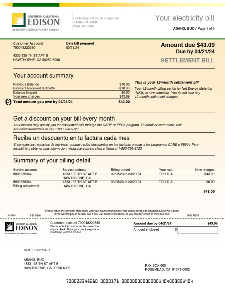 Your Southern California Edison Bill | PDF | Electricity | Electric Power