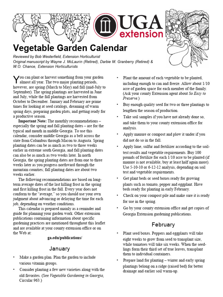 UGA Vegetable Garden Calendar PDF Vegetables Mulch