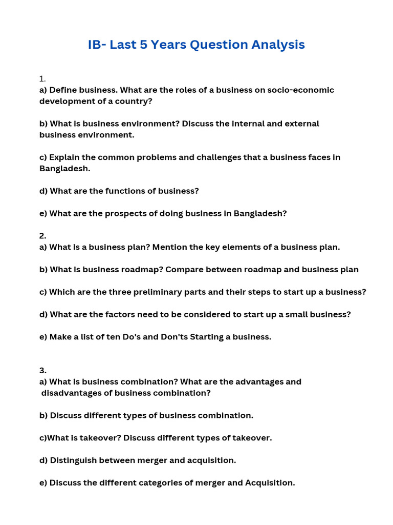 IB Last 5 Years Question Analysis | PDF | Business | Economies