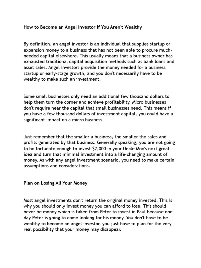 How To Become An Angel Investor If You Aren - T Wealthy | PDF ...