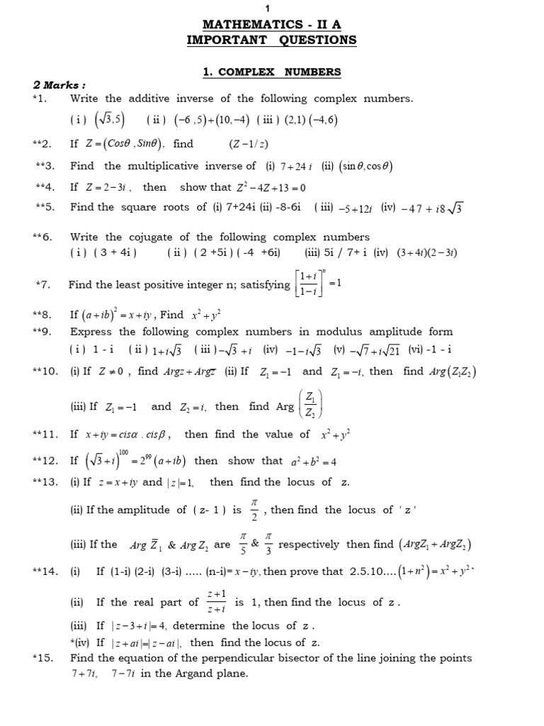 Mathematics - Ii A Important Questions: Z Cos Sin | PDF | Zero Of