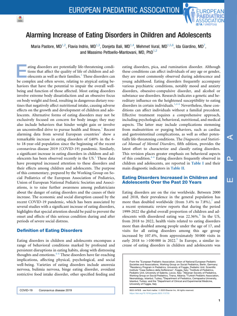 Alarming Increase of Eating Disorders in Children and Adolescents | PDF ...
