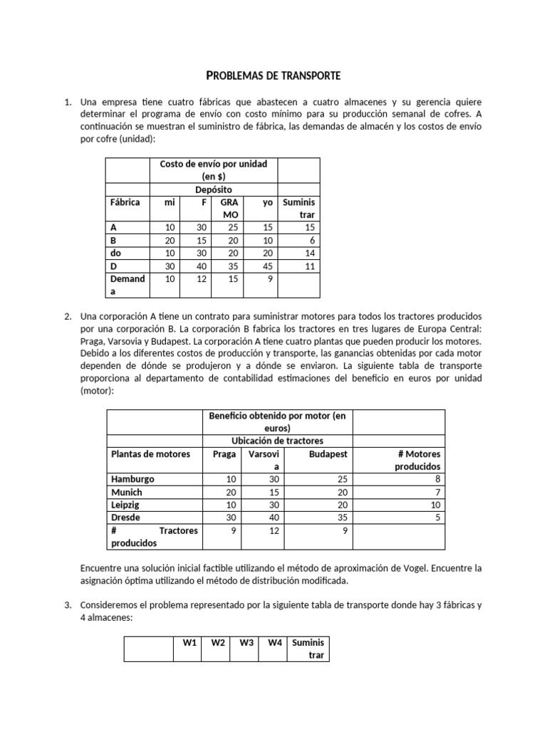 Optimización de Problemas de Transporte | PDF | Transporte