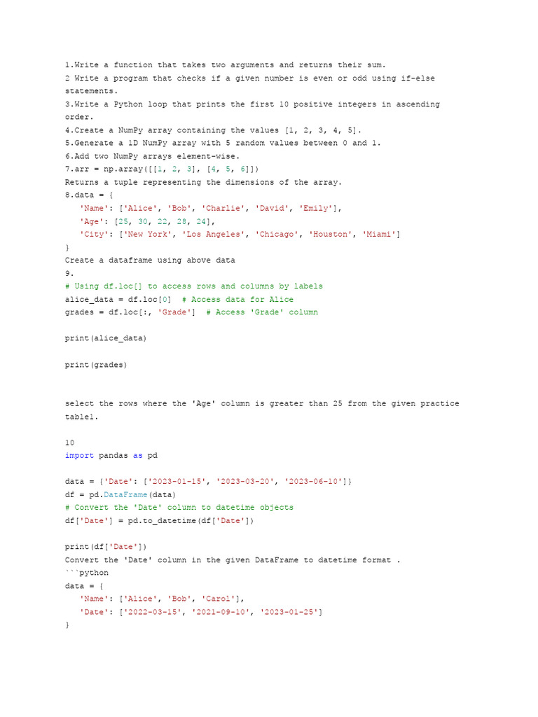 Python Array and DataFrame Operations | PDF