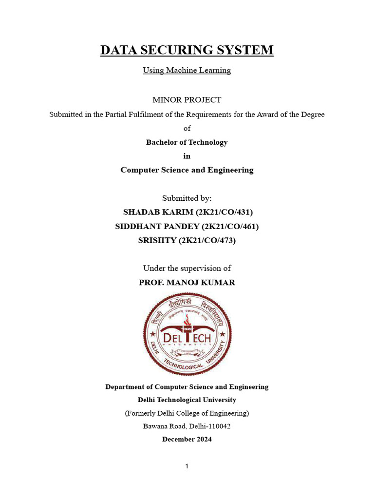 B.Tech Project: Data Security ML | PDF | Cloud Computing | Internet Of ...