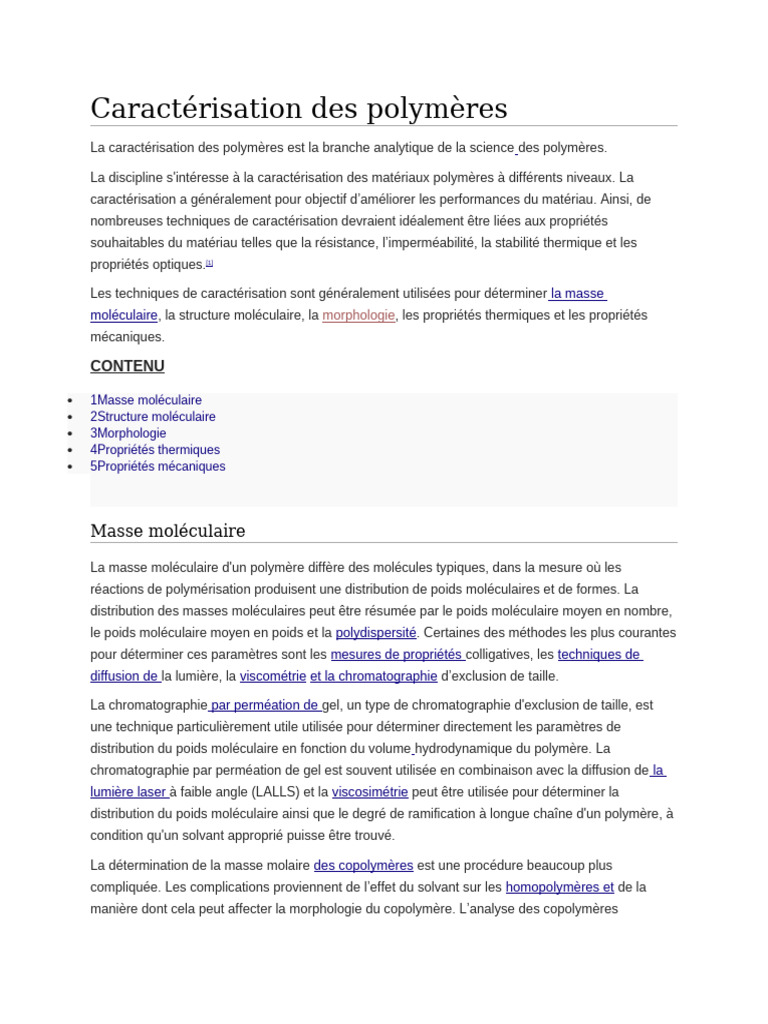 Caractérisation des polymères et techniques | PDF | Polymère | Masse ...
