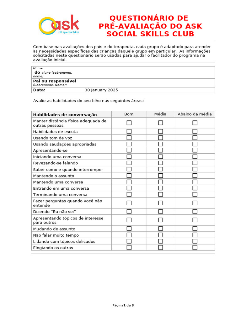 Questionário de Avaliação de Habilidades Sociais | PDF | Empatia ...