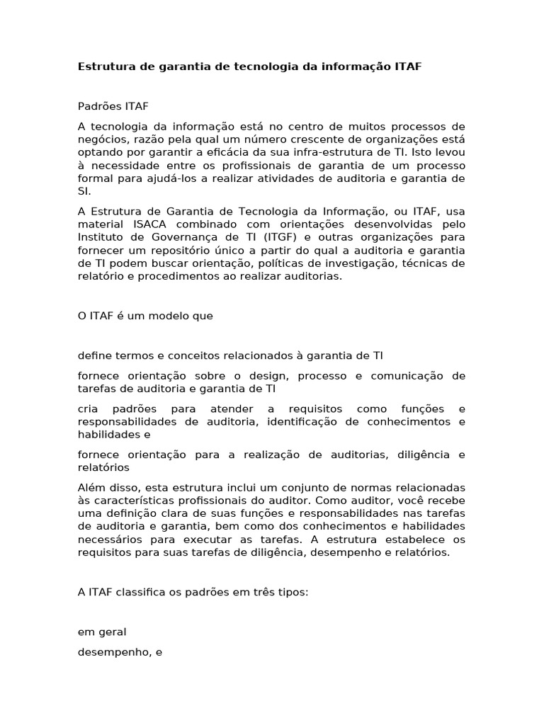 Estrutura ITAF para Auditoria de TI | PDF | Tecnologia da Informação ...
