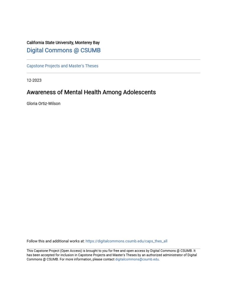 Adolescent Mental Health Awareness Project | PDF | Mental Disorder ...