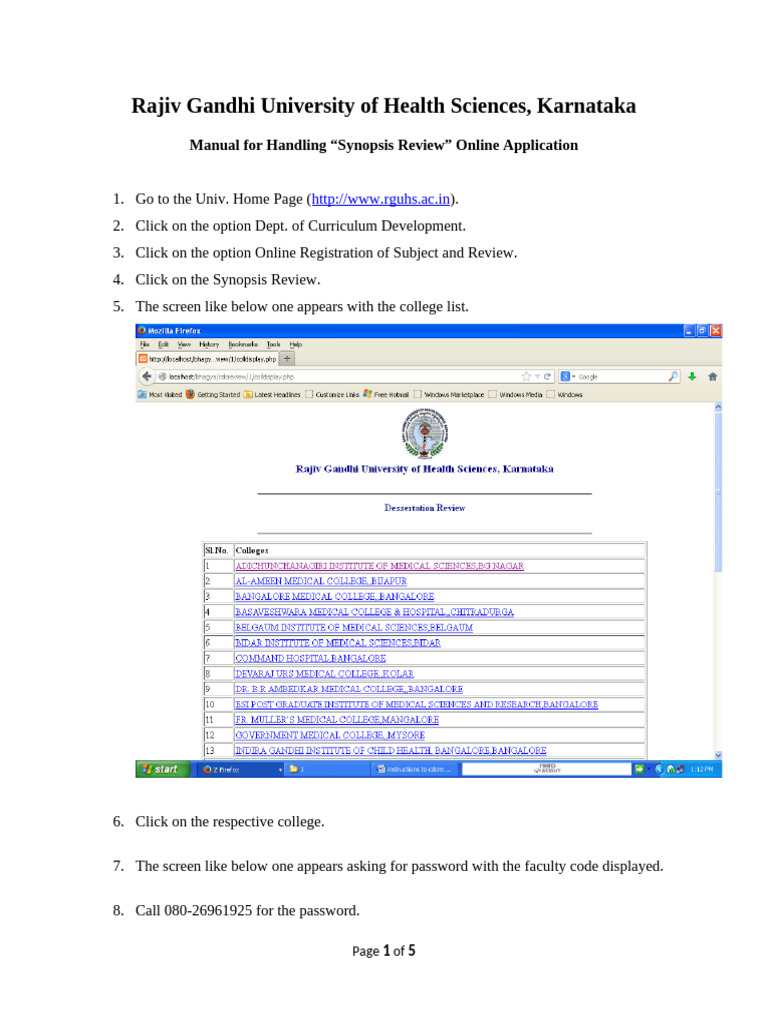 RGUHS Synopsis Review Application Guide | PDF