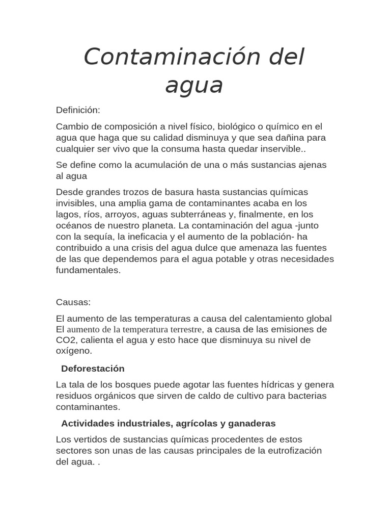 Causas y soluciones de la contaminación del agua | PDF | Agua ...