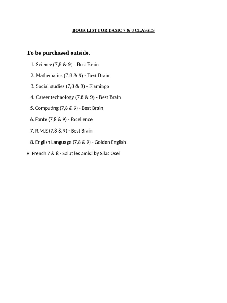 Essential Textbooks for Basic 7 & 8 | PDF