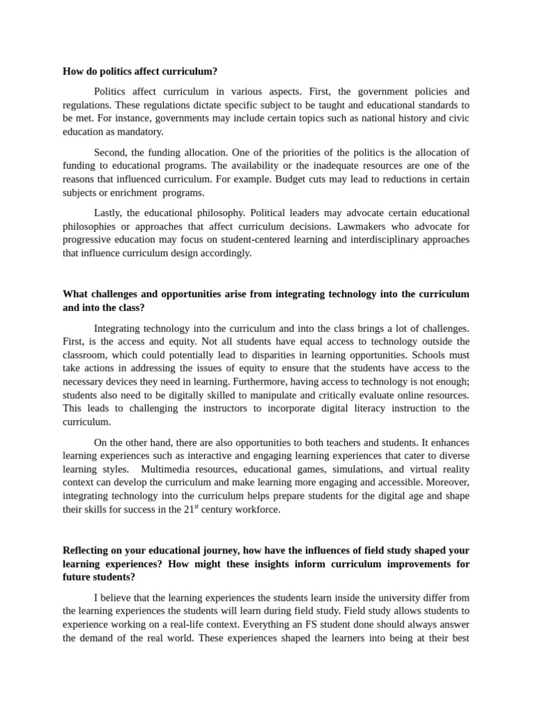 Impact of Politics on Curriculum Design | PDF | Curriculum | Learning