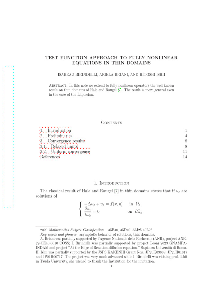 Test Function Approach To Fully Nonlinear Equations in Thin Domains ...