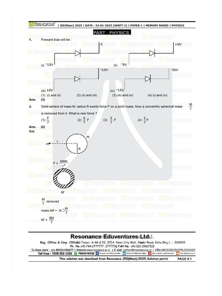 22-01-2025 - Jee Main Moring Shift Physics Memory Based Paper ...