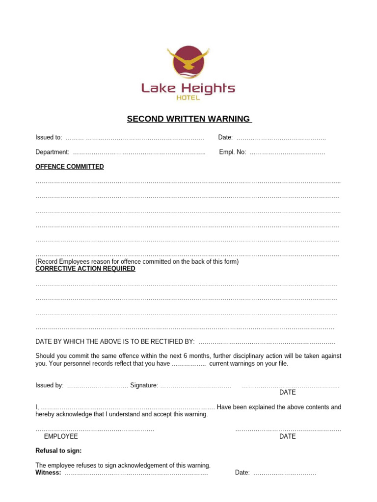 Second Written Warning Template | PDF