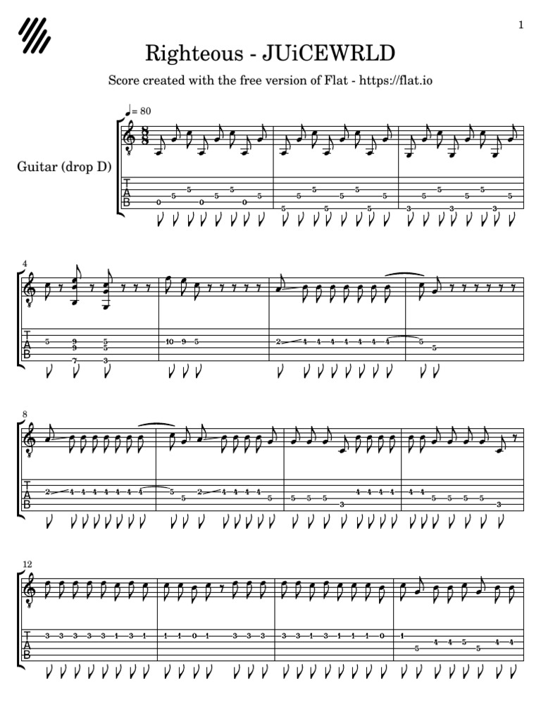 Righteous Guitar Tab - Drop D Tuning | PDF
